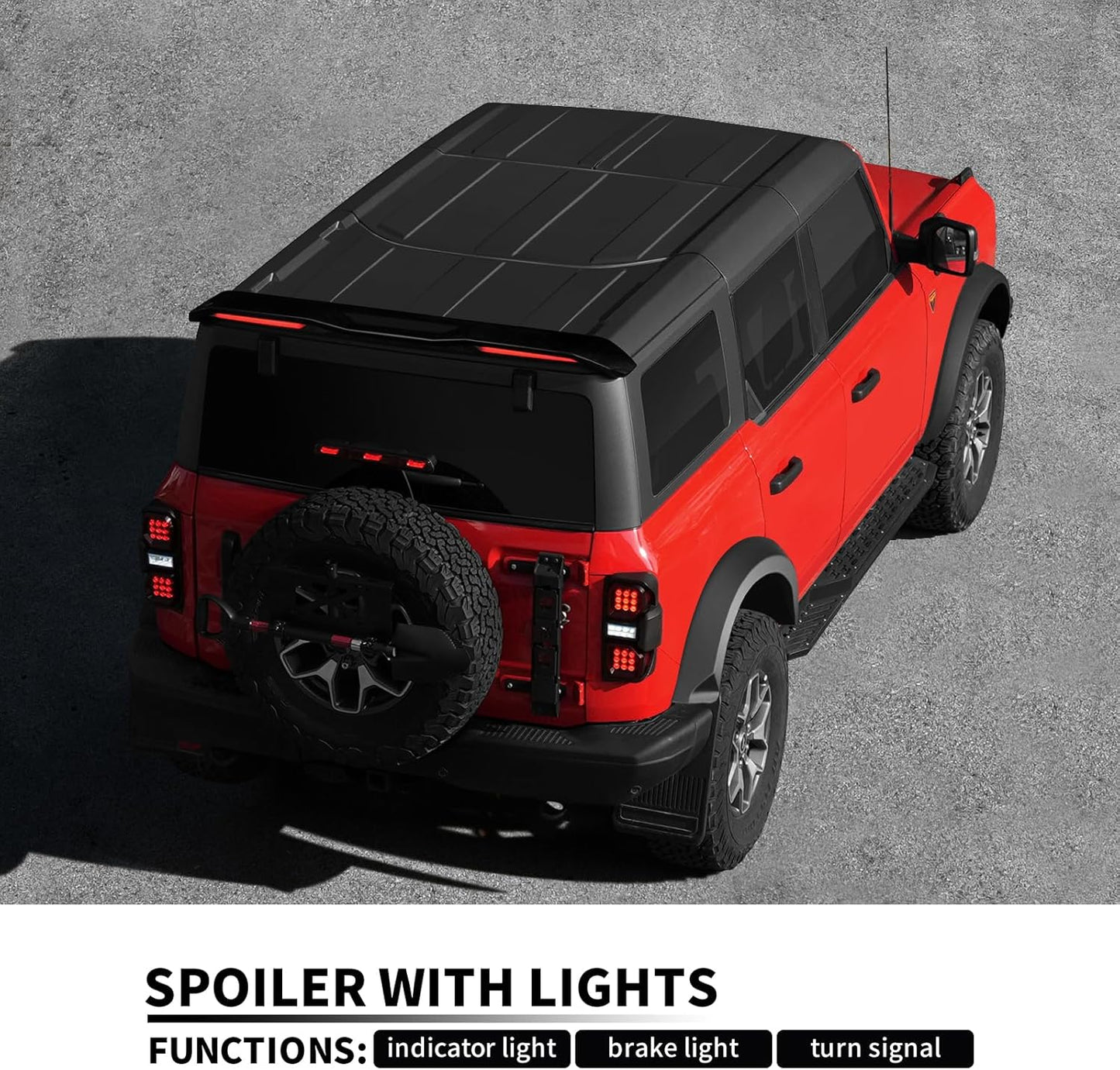 Rear Roof Spoiler for Ford Bronco 2021-2025, High Position Rear Tail Spoiler with LED Tail Light Accessories, Brake Light/Running Light/Turn Signal Light, Wing Lip Spoiler (Gloss Black)