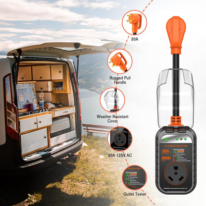 RV Surge Protectors 30/50 Amp RV Circuit Analyzer, Full Protection(8000/9500 Joules), RV Adapter Plug for Camper(Orange) - OMOTOR