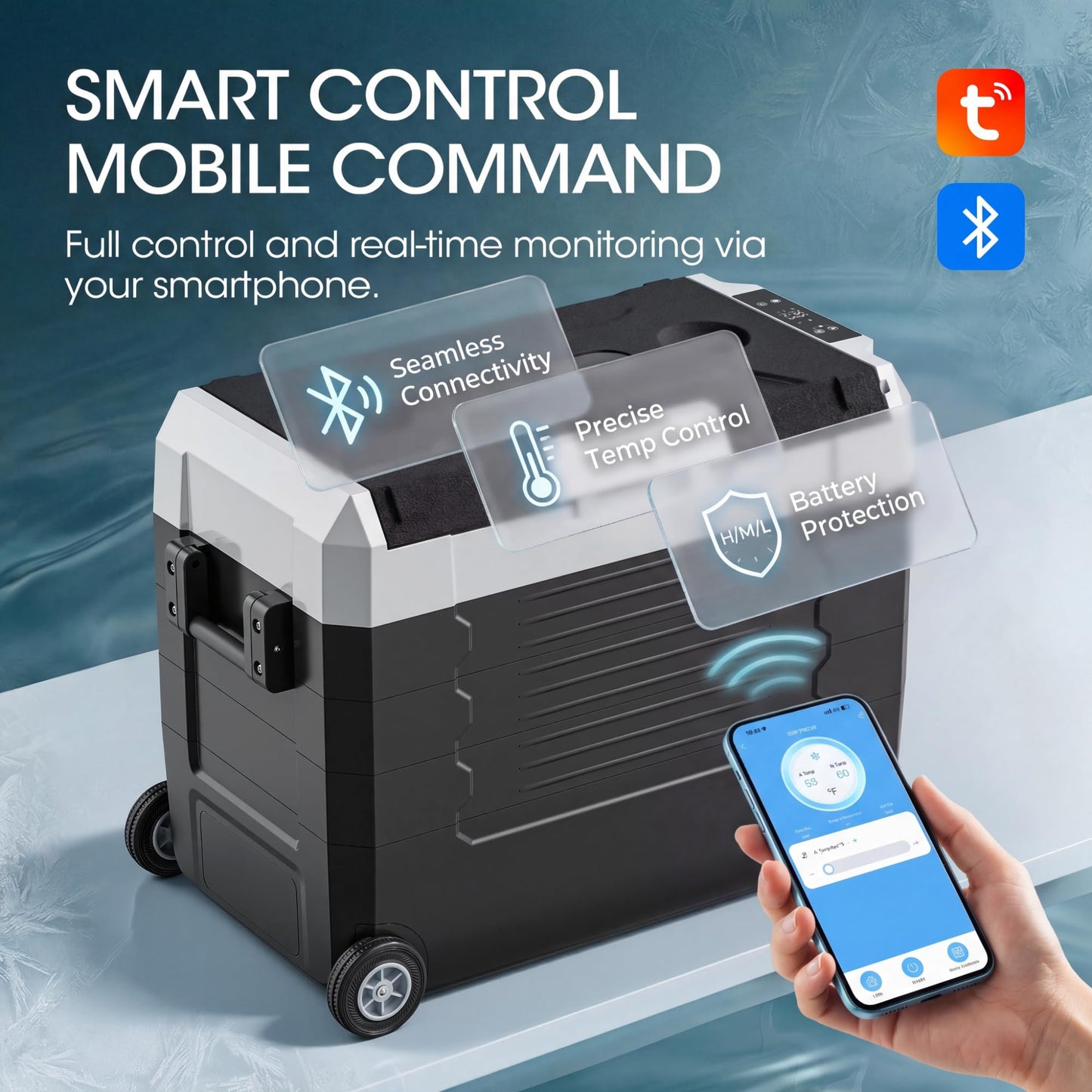 12 Volt Portable Refrigerator, 37QT/58QT Electric Cooler, Electric Cooler APP Control, for Travel, Camping, Boat