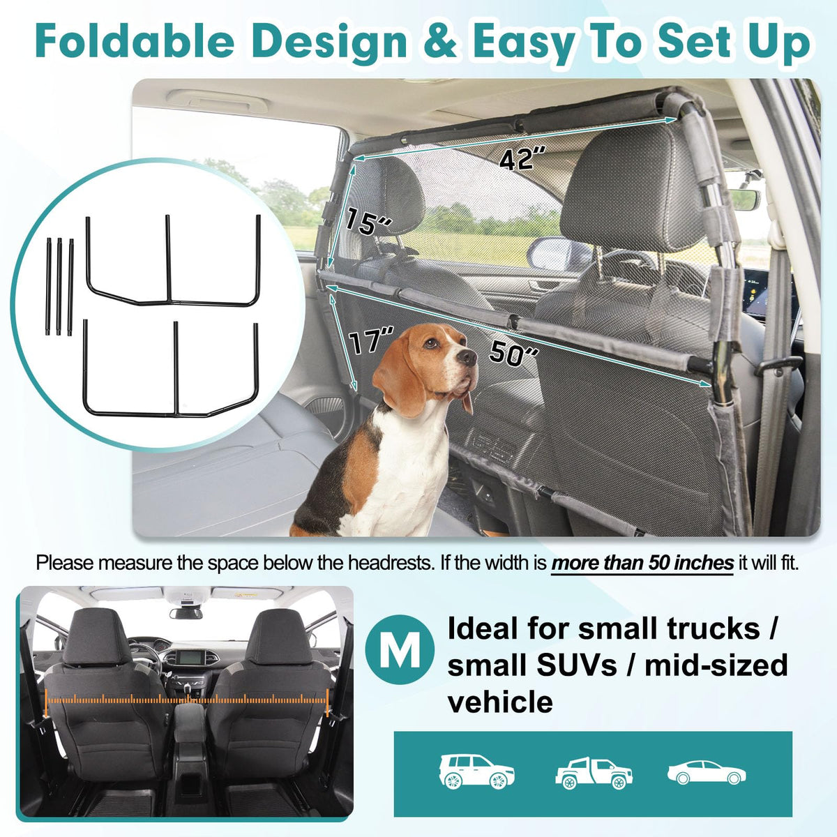 Dog Car Barrier with Net Mesh for SUVs & Trucks