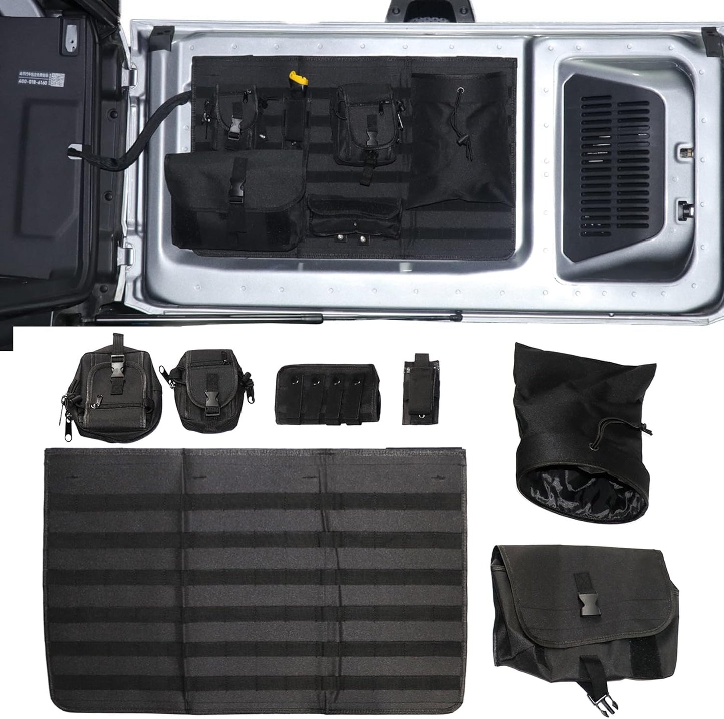 7Pcs Tailgate Storage Bag for 2021 - 2026 Ford Bronco 2/4 Door (Black)