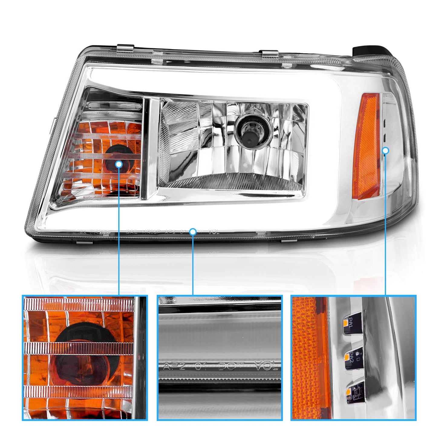2Pcs LED Tube Black Replacement Headlights Corner Lamp Set for Ford Ranger 2001-2011