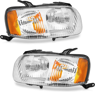 Headlights for 2001-2004 Ford Escape - Chrome Housing, Amber Reflector, Bumper Signal Corner Light, Headlamp Assembly Replacement