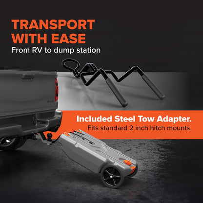 15/21/28/36 Gallon Portable Camper / RV Tote Tank - Features Large Heavy-Duty No-Flat Wheels & Built-In Gate Valve - Removable Steel Tow Adapter - OMOTOR