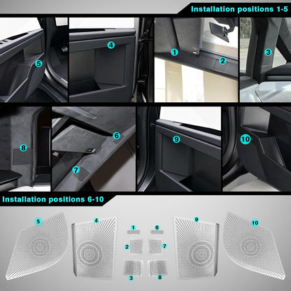 BestEvMod Speaker Cover Trim Kits Compatible with 2024 2025 Tesla Cybertruck Interior Accessories 10PCS Subwoofer Cover Protector Audio Speaker Loudspeaker Upgrade Horn Grille Stainless (Silver)