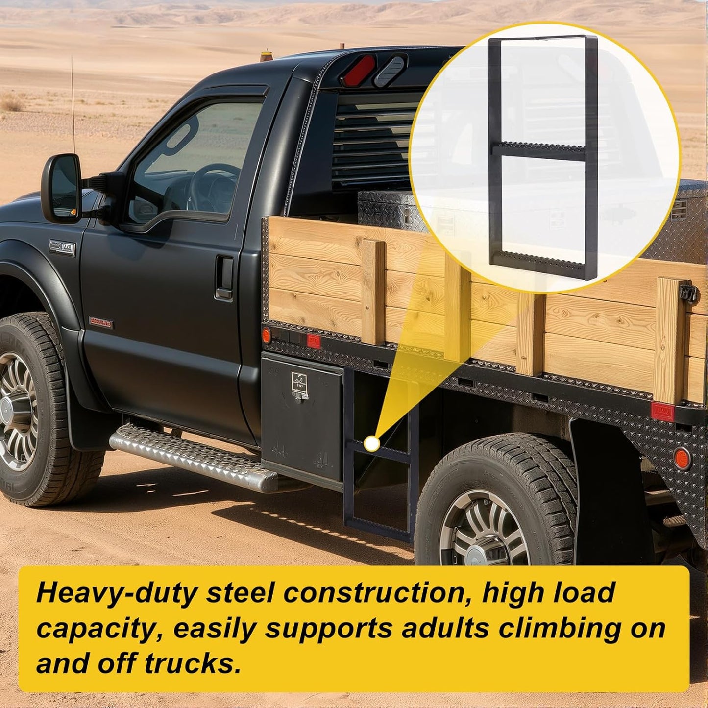 24.4 x 12.6 Inch Two Rung Steel Pickup Truck Tire Step for Heavy Duty Pickup Cargo Vans Flatbeds Trailers
