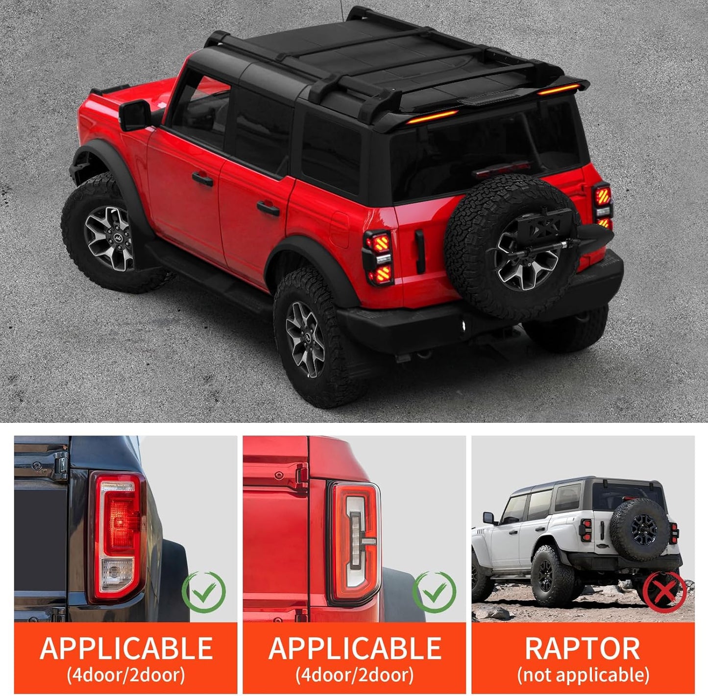 A Pair LED taillights for Ford bronco 2021-2025 taillight assembly, a pair of red lens taillight assemblies, Ford bronco 2021, 2022, 2023, 2025 models(2PCS) (A Pair-A)