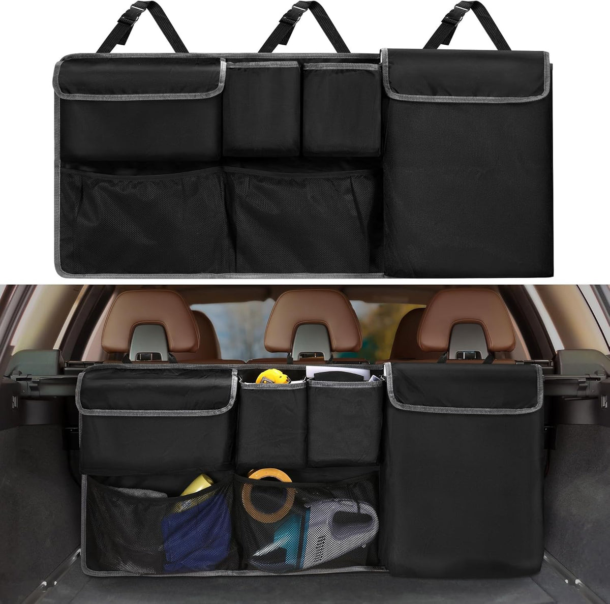 XHRING Car Trunk Organizer Storage Backseat Hanging Organizer Bag for Ford Bronco/Bronco Sport Escape Explorer Edge Expedition Ecosport 2/4 Door Sport Base Limited XL XLT SUV Accessories 2000-2025
