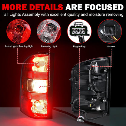 Tail Lights Assembly for Chevy Silverado 1500 2500 3500 2500HD 3500HD 2007 2008 2009 2010 2011 2012 2013 2014 Rear Brake Turn Signal Left Driver Right Passenger Taillights, 2 Packs