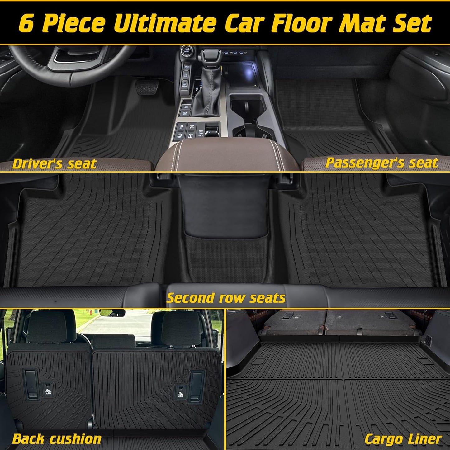 6 Pcs Floor Mats Cargo Mat Fit for Toyota Land Cruiser Prado LC250 2024-2026 / Lexus GX550 2024-2026