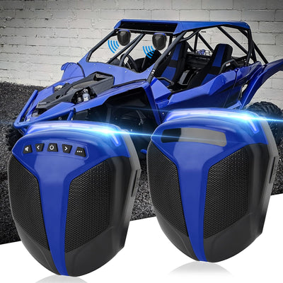 1Pair ATV UTV Speaker System with LED Blue Light Waterproof All-in-One 1"-1.5" Handlebar Mount MP3 Music Player