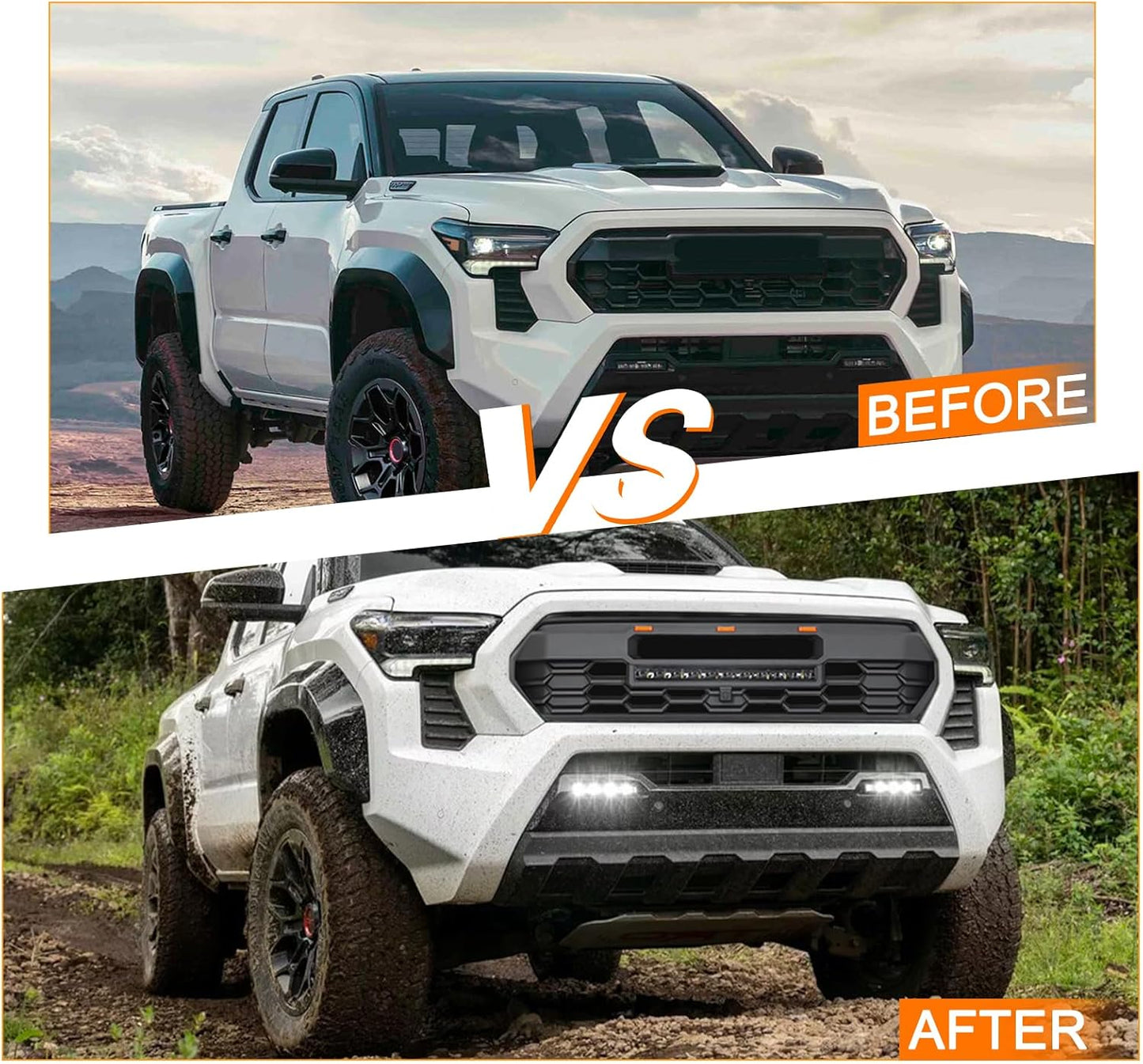 2024 Tacoma Grill Front Hollow Grill Compatible with 2024 2025 Tacoma, ABS grille with high-mount amber LED accent lights and LED Light （Glossy Black Style）