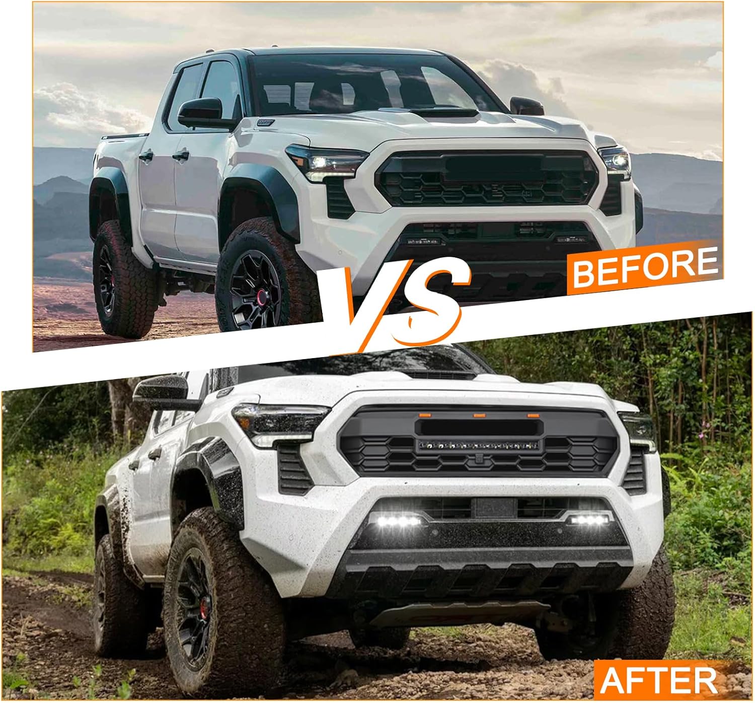 2024 Tacoma Grill Front Hollow Grill Compatible with 2024 2025 Tacoma, ABS grille with high-mount amber LED accent lights and LED Light （Glossy Black Style）