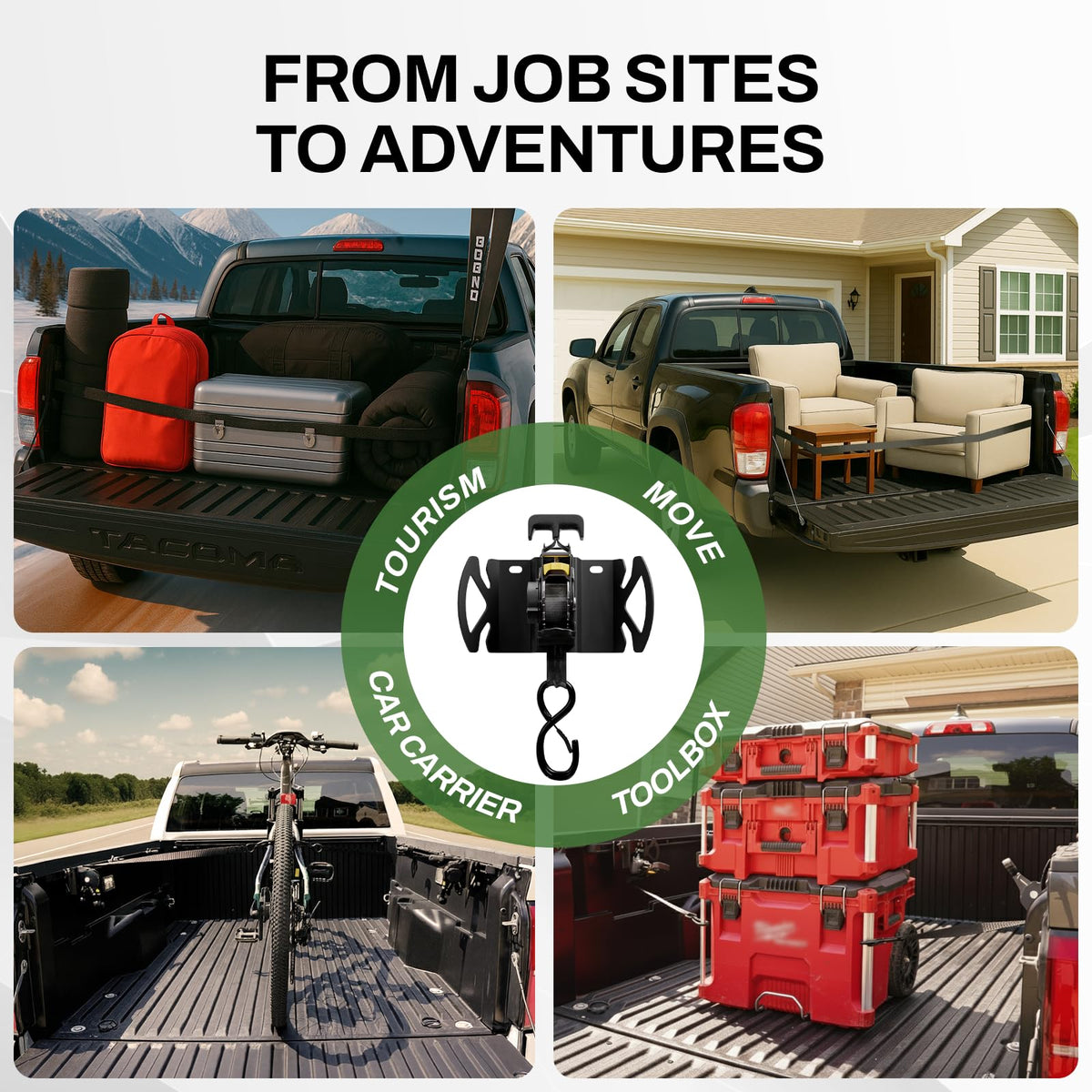 Rotating Retractable Ratchet Straps Fit for Toyota Tacoma 2005-2026