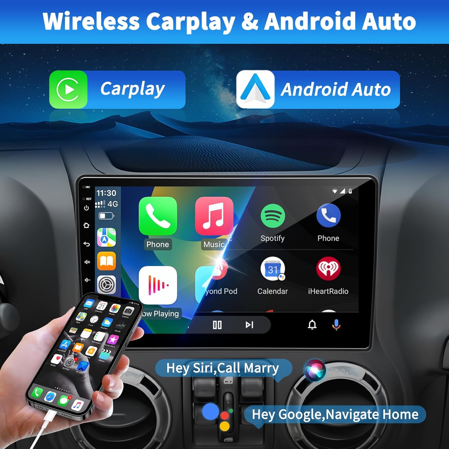 Car Stereo Radio for Jeep Wrangler JK Compass Grand Cherokee Dodge Ram 1500, Android 13 2GB+64GB, 10 inch IPS Touchscreen Wireless CarPlay Android Auto GPS Bluetooth AM/FM WiFi SWC, Backup Camera