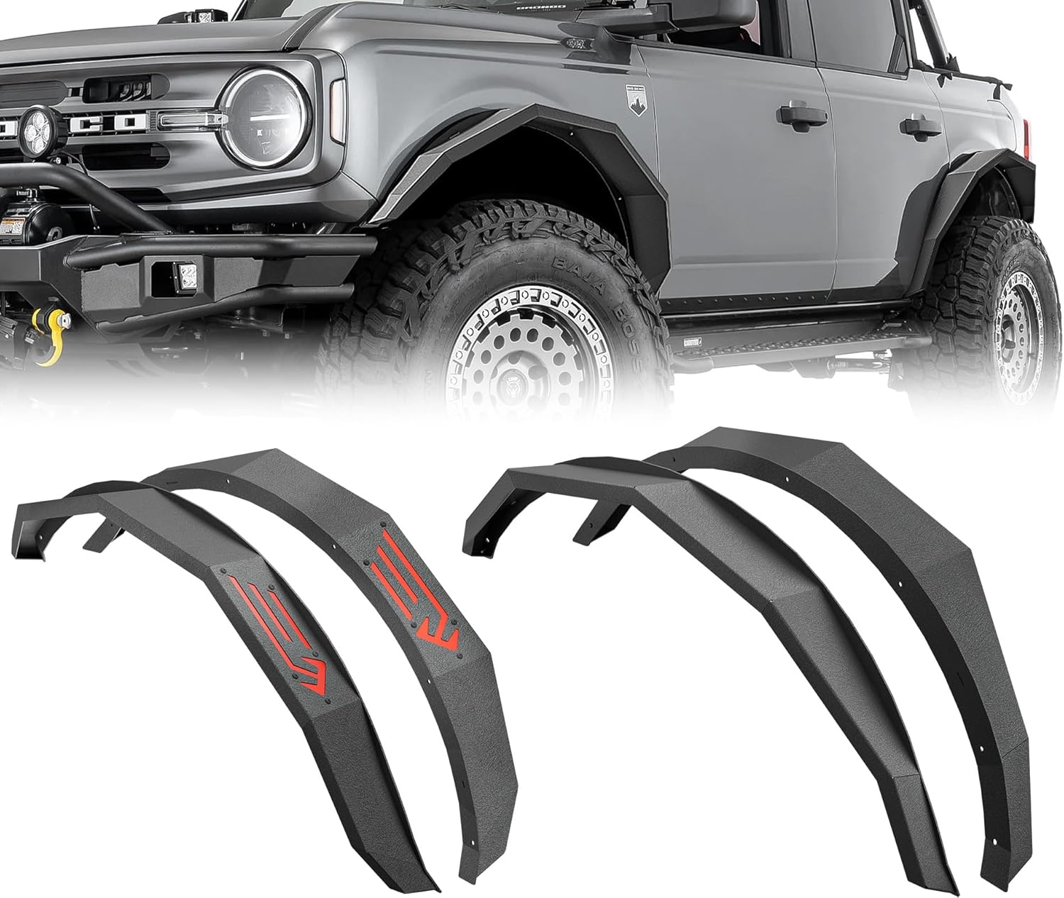 Front & Rear Fender Flares Compatible with 2021 - 2026 Ford Bronco 2/4 Doors (NOT for Bronco Sport or Raptor)