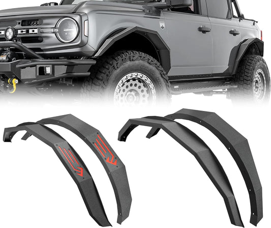 for Bronco Front & Rear Fender Flares Compatible with 2021 2022 2023 2024 2025 Ford Bronco 2/4 Doors (NOT for Bronco Sport or Raptor), 4-Piece Off-Road Heavy Duty Wheel Fenders, Textured Black