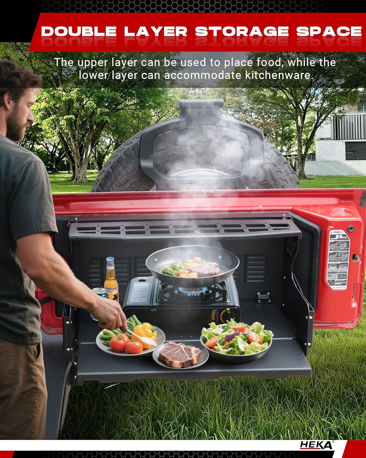 2-in-1 Tailgate Foldable Table Molle Panel Fit for Wrangler JK JL JKU JLU 2007-2023 2/4 Door