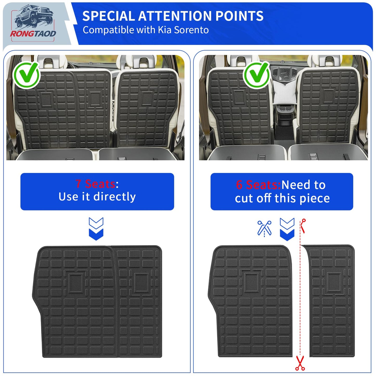 Cargo Mat + 2nd & 3rd Row Backrest Mats for 2021-2026 Kia Sorento