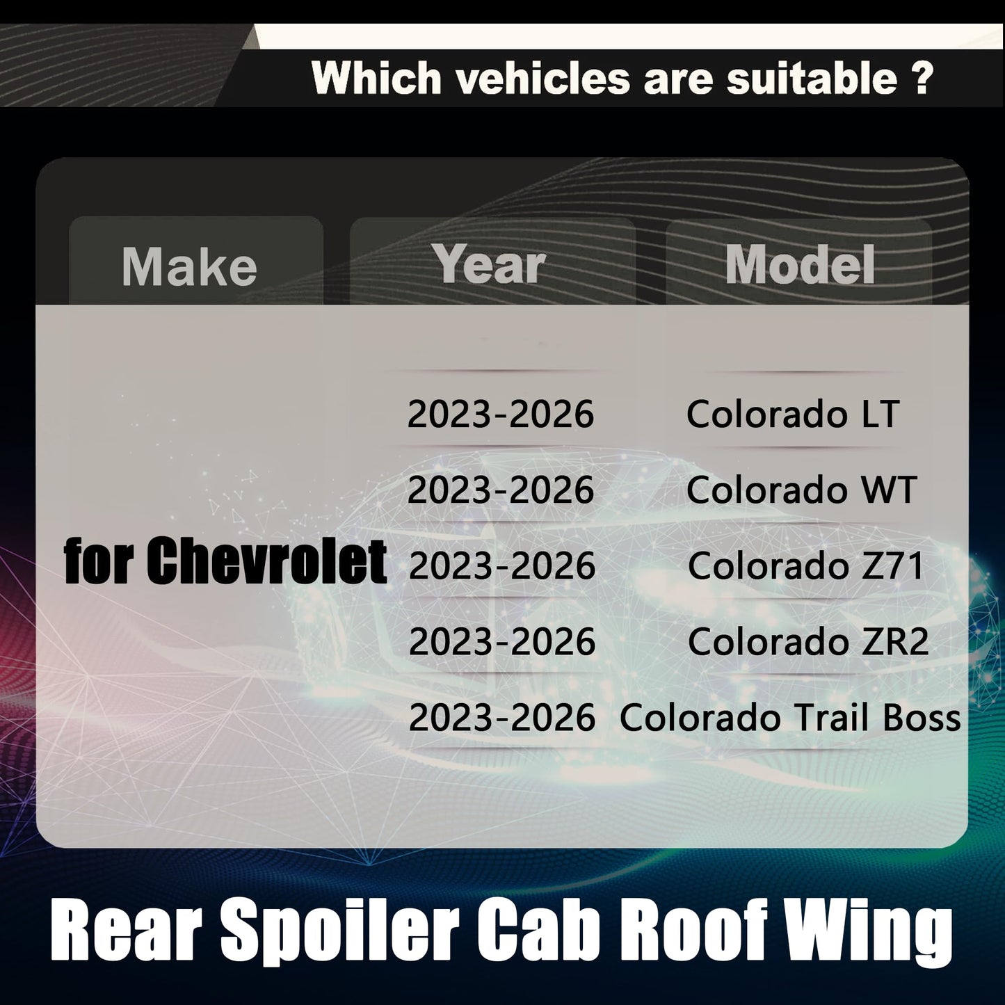 Rear Spoiler Cab Roof Wing Fit for Chevy Colorado LT/WT/ Z71/ ZR2/ Base 2015-2022