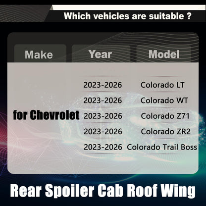 Rear Spoiler Cab Roof Wing Fit for Chevy Colorado LT/WT/ Z71/ ZR2/ Base 2015-2022