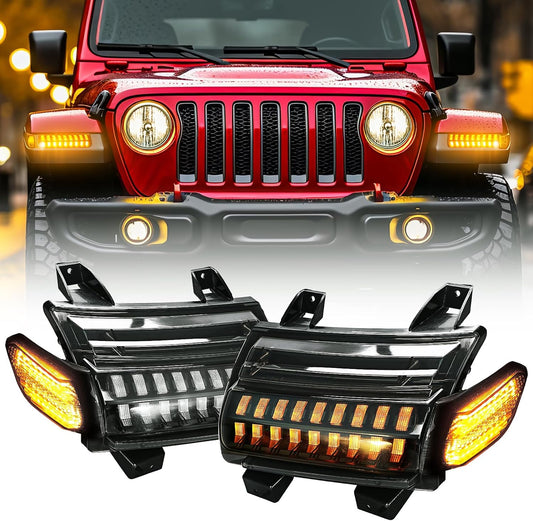 New Upgrade Smoke Lens LED Fender Light Kit for JL Wrangler JT Gladiator, LED Turn Signal Lights with DRL & Side Marker Lights Replacement for Jeep Wrangler JL JT 2018-2023