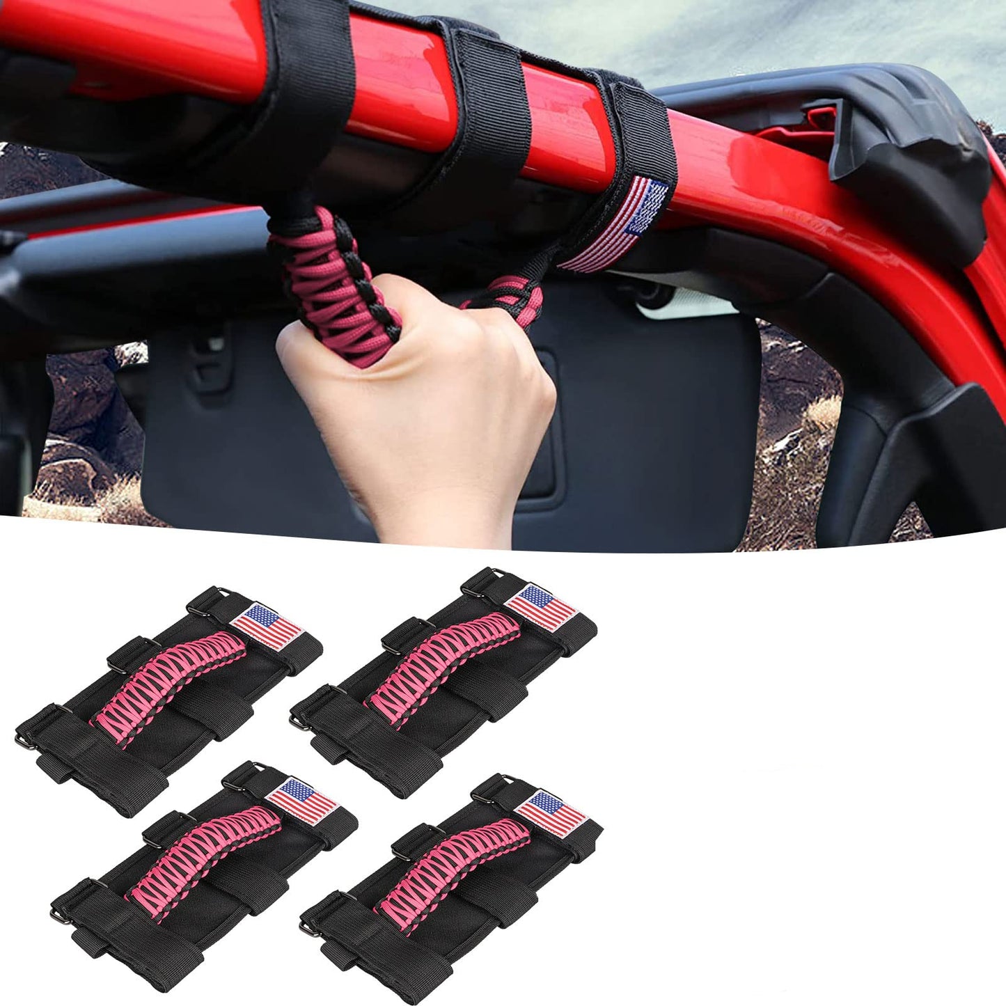 Paracord Grab Handles with American Flag For Jeep Wrangler CJ YJ TJ JL JK LJ JLU JKU & for Gladiator JT 1955-2023