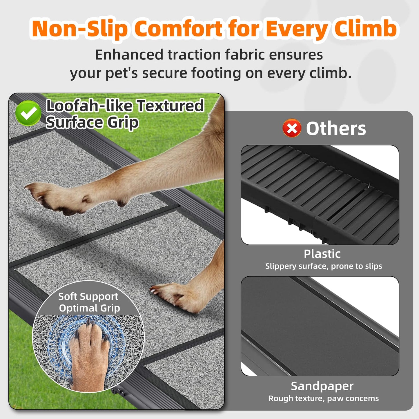 Dog Ramp for Car 𝟕𝟏”𝐱𝟐𝟎” Large Folding Pet Stair Ramps for Truck, SUV, with Non-Slip Surface, Up to 250LBS
