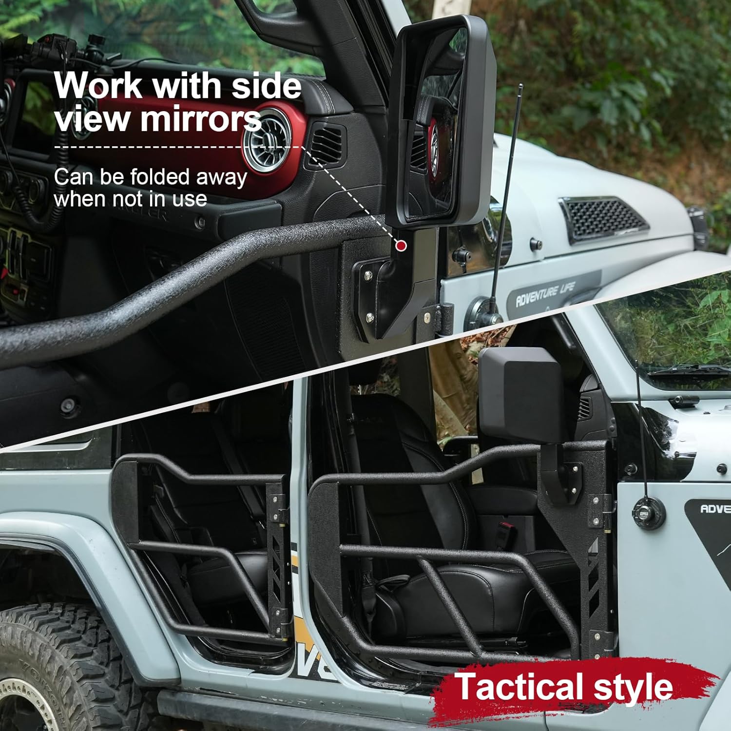 Compatible with Jeep Tube Doors with Rear Side View Mirror,JL JT Half Doors Compatible with Jeep Wrangler 2018-2024 JL&2020-2024 Gladiator JT 4 Door, Safari Tubular Doors Adventure Style