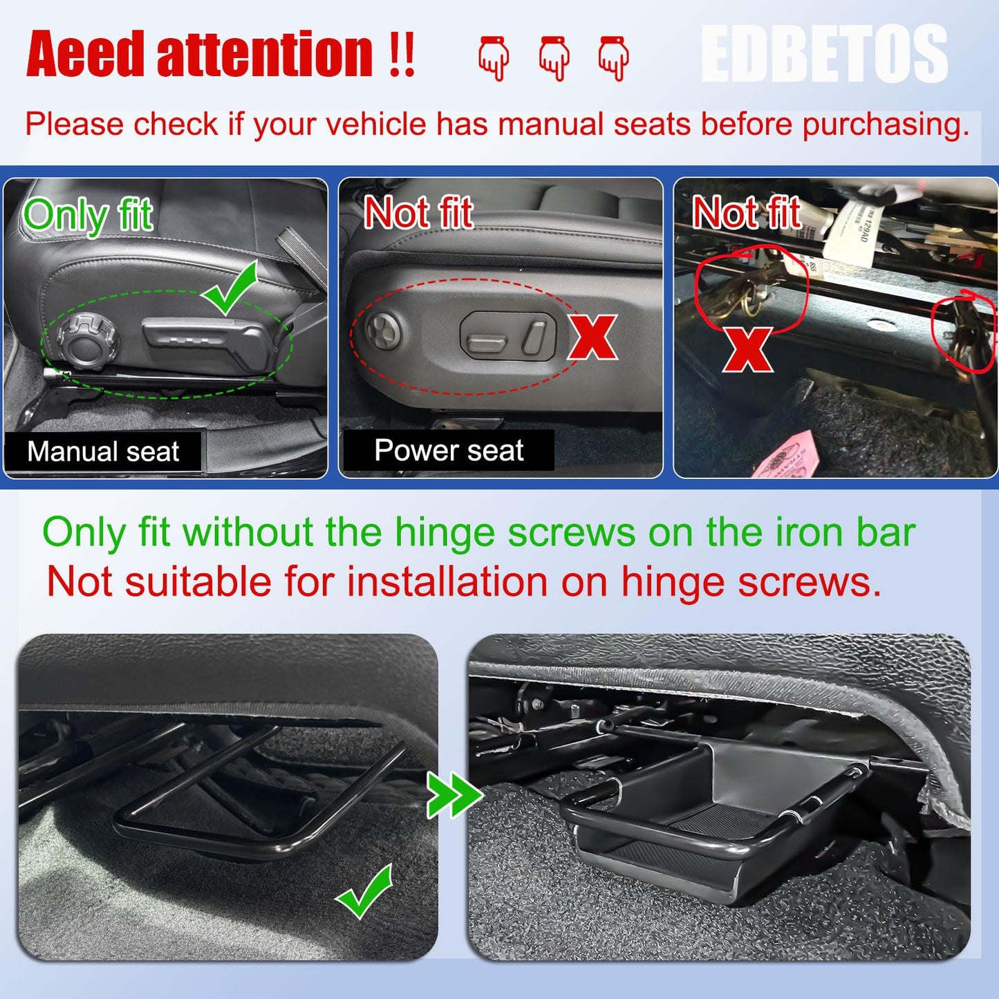 Under-Seat Storage Tray for Manual Seats For Jeep Wrangler JL/JLU 2018-2025 Gladiator JT 2020-2025