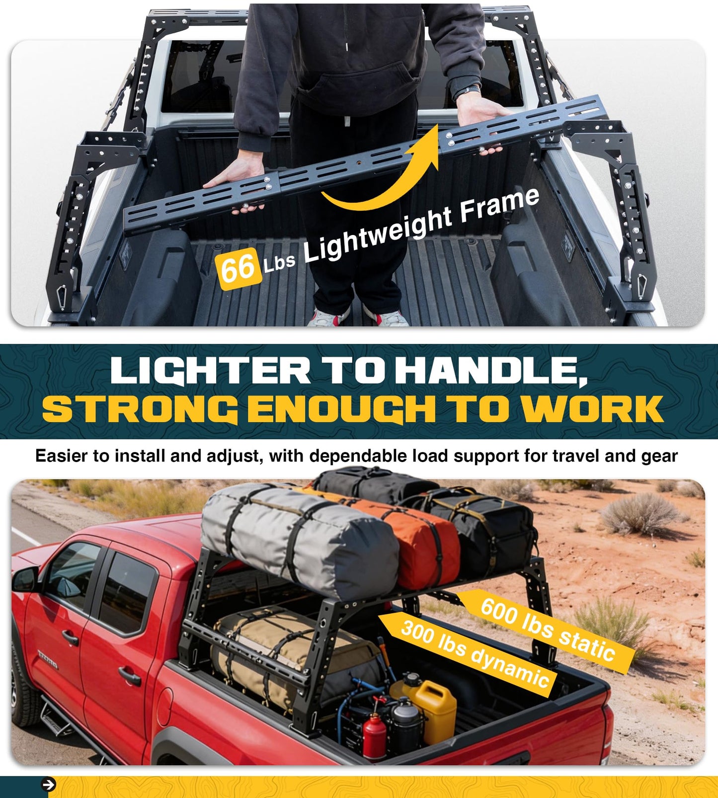 Overland Bed Rack Fit for Full-Size Pickups with Side Cross Bars, Fit for F150/Ram 1500/Silverado/Sierra