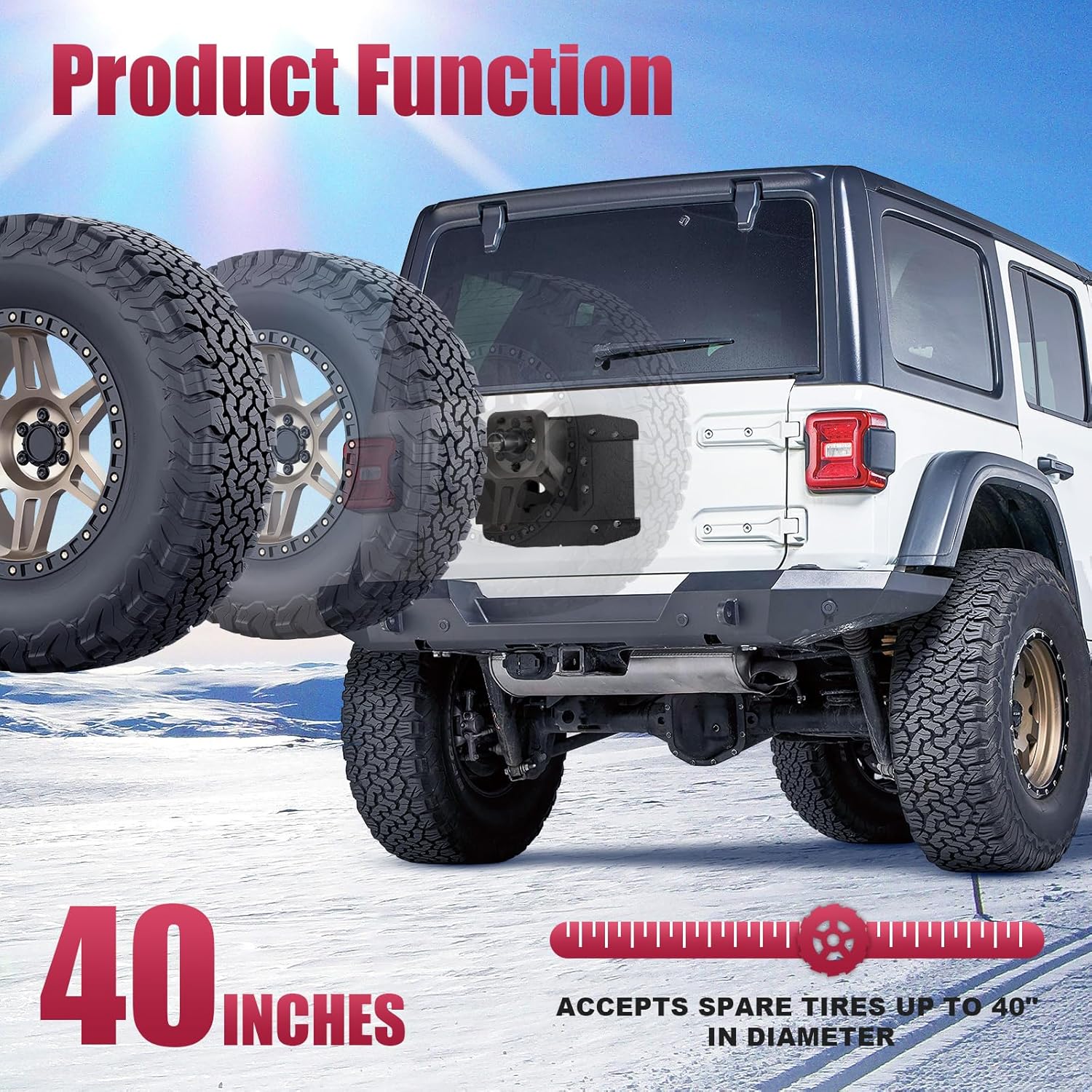 for Wrangler JL Adjustable Spare Tire Carrier Compatible with 2018-2025 Jeep Wrangler JL JLU Unlimited Heavy Duty Spare Tire Lift up to 40 inches with Rear-view Camera Slot (Camera not Included)