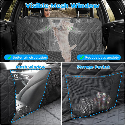 Back Seat Extender for Dogs, Dog Car Seat Cover with Hard Bottom Dog Car Seat Bed Waterproof Dog Hammock for Car Pet Backseat Protector with Mesh Window and Storage Pocket for Car, SUV - OMOTOR