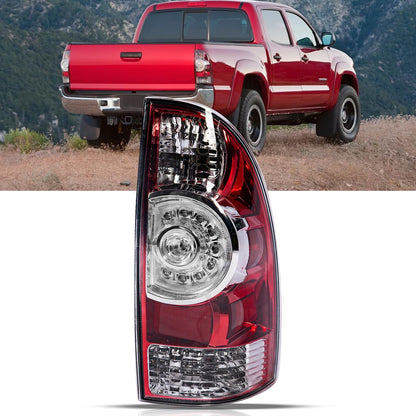 Left/Right Driver & Passenger Side Tail Light Assembly for 2005-2015 Toyota Tacoma Pickup, LED Lens with Black Bezel, Red Smoked, Includes Bulb & Harness - OMOTOR