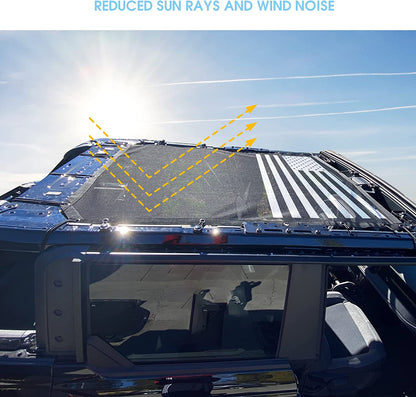 Sunshade for Ford Bronco,Mesh Sun Shade Bikini Top Cover Bimini Top for Ford Bronco Accessories 2021 2022 2023 4 Door - Blocks UV, Wind, Noise, (Flag) - OMOTOR