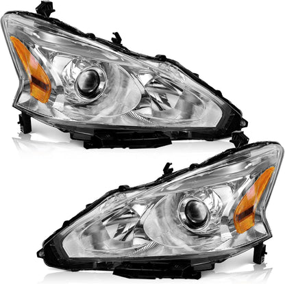 Headlights for 2013-2015 Nissan Altima 4Dr Sedan Headlight Assembly Pair Replacement for 2013 2014 2015 Altima Black Housing Amber Reflector - OMOTOR
