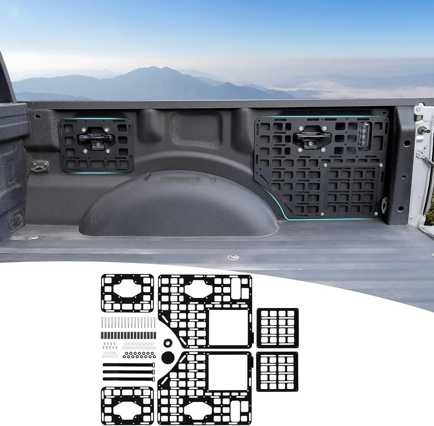 Side Truck Bed Molle Panel Rack System Compatible with 2015-2025 Ford F150 Accessories 5.5FT Cargo Storage Organizer Tools Rack Fit for 2015-2025 F-150 Accessories