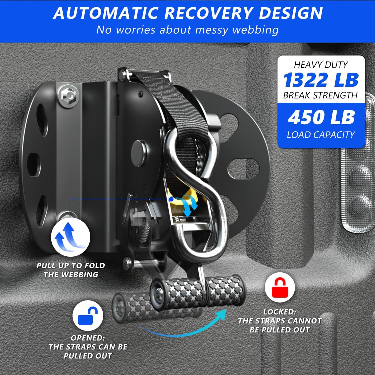 2PCS Retractable Ratchet Straps Compatible with 2015-2025 Ford F150 Retractable Tie Down Straps Replacement for 2015-2025 Ford F-150 Accessories