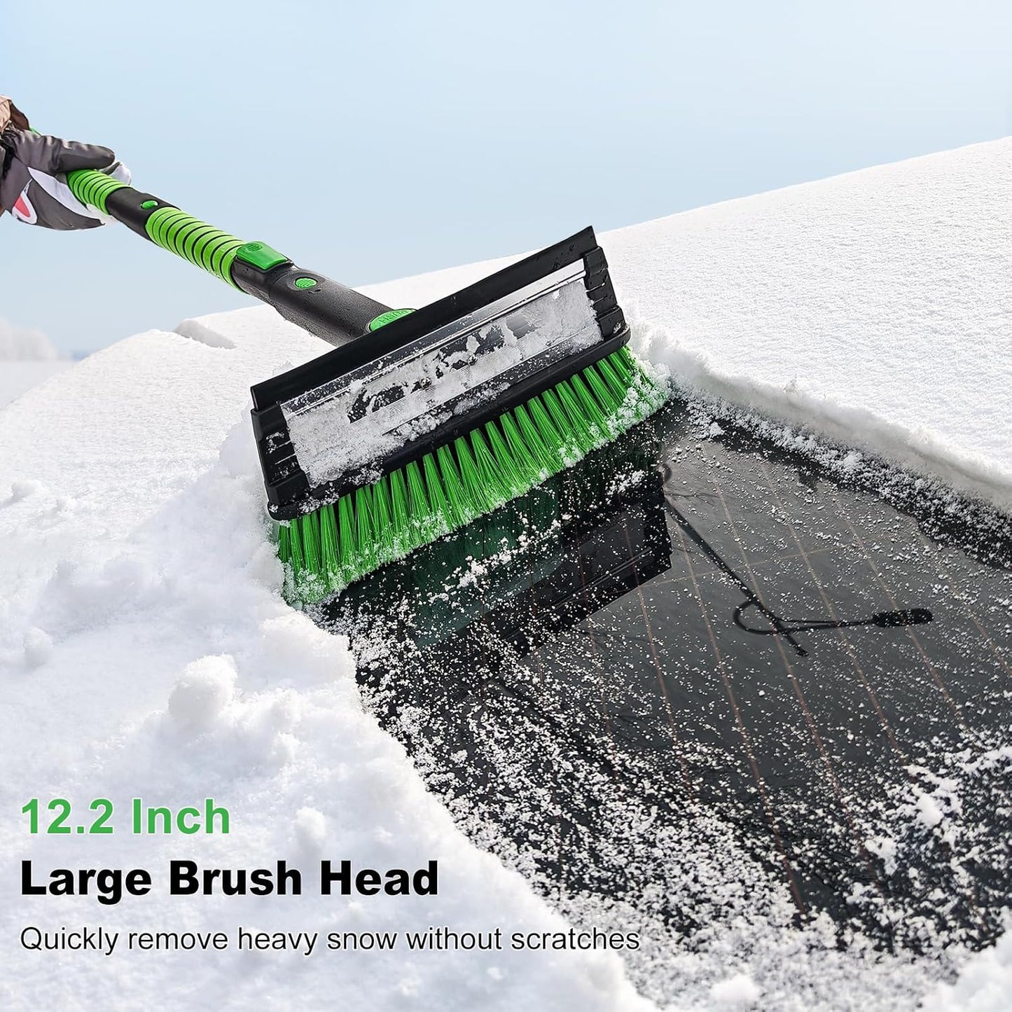 SEAAES 55 Inch Ice Scraper and Snow Brush with Squeegee, Extendable Snow Ice Removal with Foam Grip for Windshield SUV Truck Vehicle Window