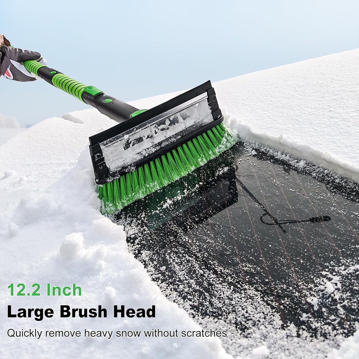 SEAAES 55 Inch Ice Scraper and Snow Brush with Squeegee, Extendable Snow Ice Removal with Foam Grip for Windshield SUV Truck Vehicle Window