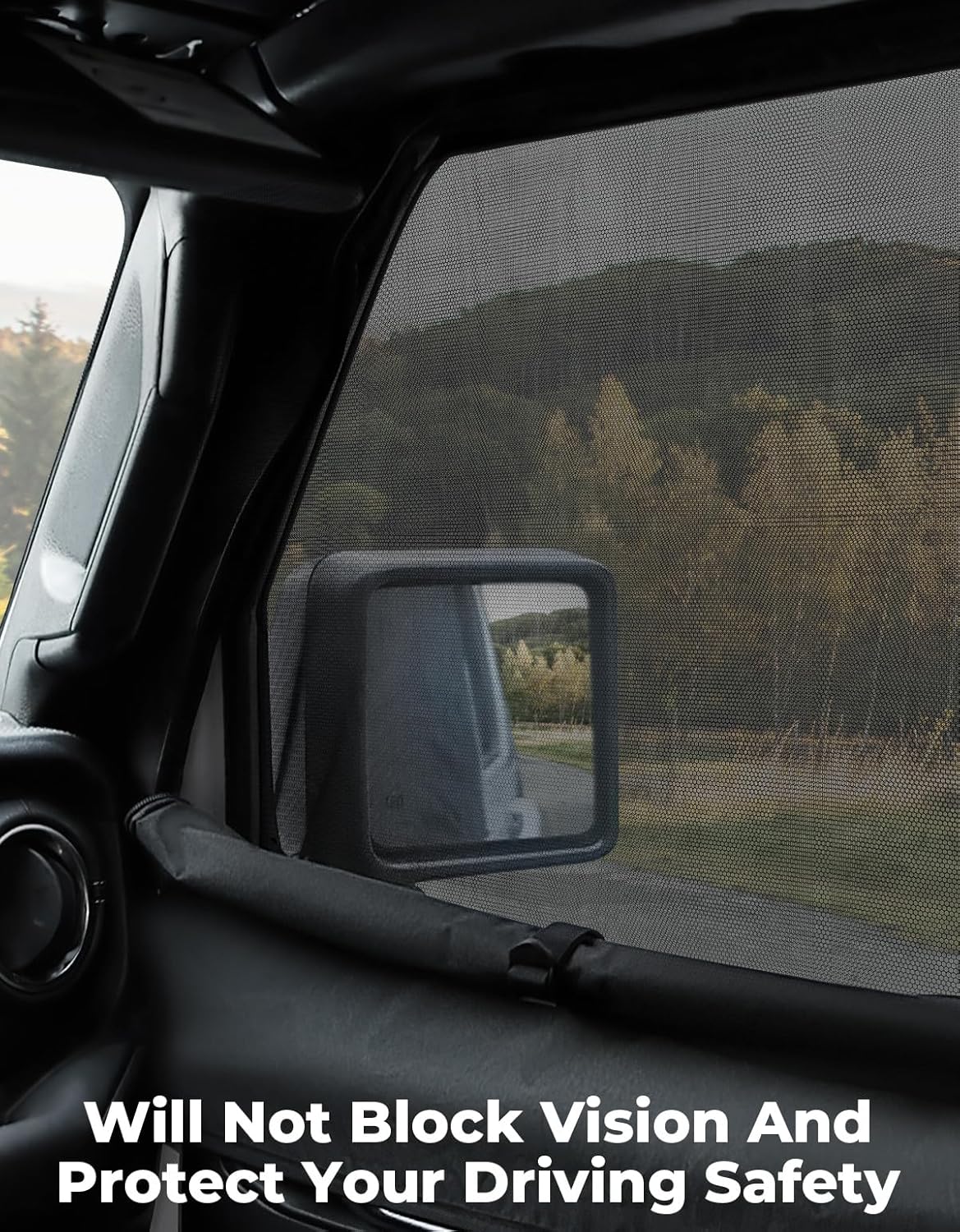 JOYTUTUS Front Wrangler Side Window Sun Shade Camping Window Insect Screen Compatible with Wrangler JK JL Gladiator JT 2007-2024, Car Window Covers for Privacy Blackout 2 Pcs