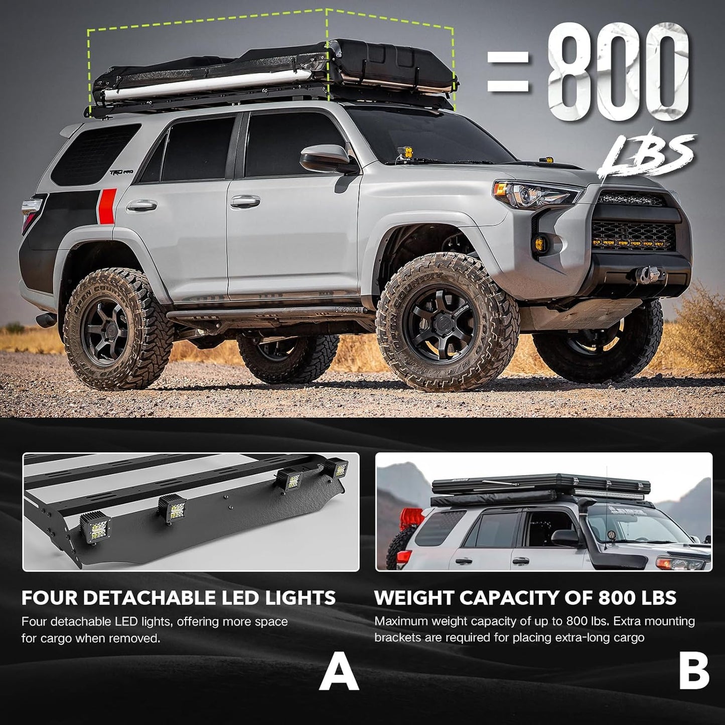 Roof Rack for Toyota 4Runner 5th Gen 2010 2011 2012 2013 2014 2015 2016 2017 2018 2019 2020 2021 2022 2023 2024, 800 lbs Load Capacity, 94.8 x 48.2 x 5.4 inches