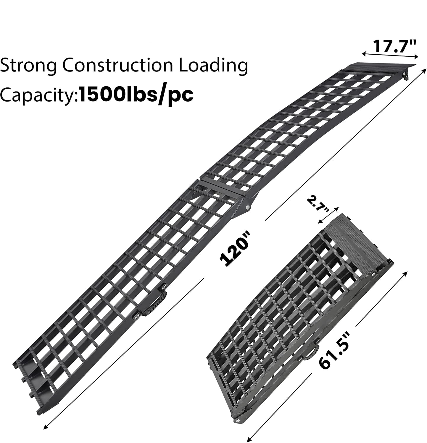 10ft Motorcycle Ramp 1500LBS Capacity, 120"x17.7" Black Truck Ramps, Loading Ramps for Pick Up Motorcycle, ATV, UTV, Dirt Bike, Lawn Mower, Golf Cart, Garden Tractor