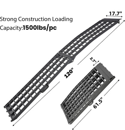 10ft Motorcycle Ramp 1500LBS Capacity, 120"x17.7" Black Truck Ramps, Loading Ramps for Pick Up Motorcycle, ATV, UTV, Dirt Bike, Lawn Mower, Golf Cart, Garden Tractor