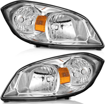 Halogen Headlights for 2005-2010 Chevy Cobalt - Chrome Housing, Amber Reflector, Headlight Replacement Set