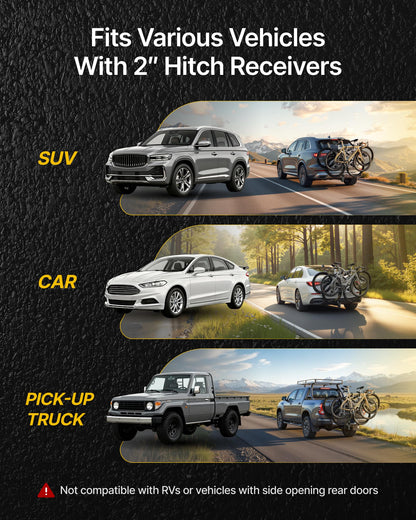 Heavy-Duty 3-Bike Hitch Rack for Cars, Trucks, SUVs