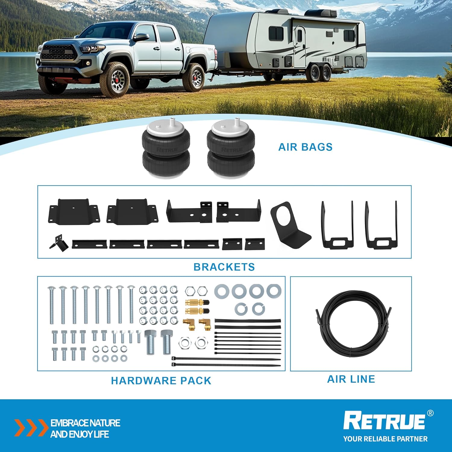 RETRUE Rear Air Bags Suspension Kit for 2005-2023 Toyota Tacoma Prerunner 2WD Tacoma 2WD/4WD Truck Towing, 5000 Lbs of Load Leveling Capacity, Replacement for Firestone 2407