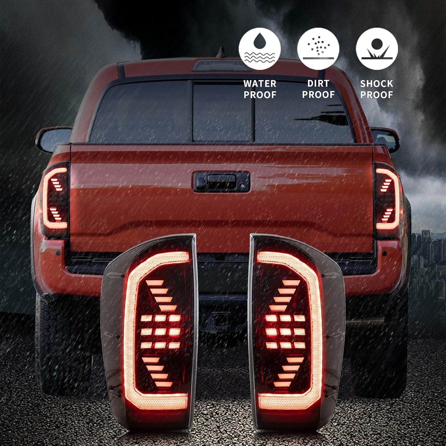 VLAND Full LED Smoked Taillights Compatible For 2016-2023 Toyota Tacoma TRD Off Road, SR5, SR, TRD Pro, TRD Spor, Limited, W/Sequential Indicators Red Turn Signals Lamps