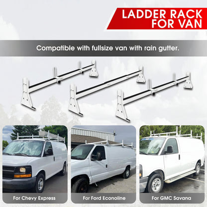 Ladder Rack for Van Compatible with Chevy Express 1500 2500 3500 Ford Econoline GMC Savana Fullsize with Rain Gutter