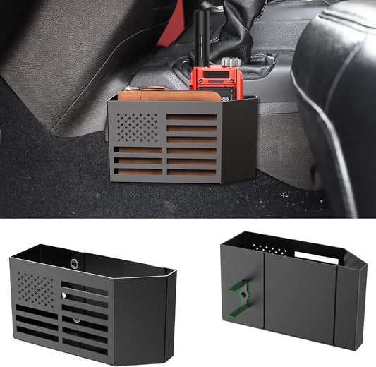 Upgrade Metal Gear Shift Center Console Organizer for Jeep Wrangler Accessories and Jeep Gladiator JL JLU 2025 2024 2023 2022-2018 Rubicon Sahara 4xe Storage Box Tray,Flag Logo (Not for JK/JKU)